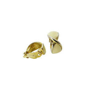 Vintage Gold Tone & Cream Enamel Clip On Earrings