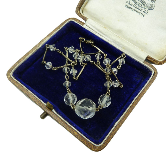 Vintage Art Deco Clear Glass Bead Necklace