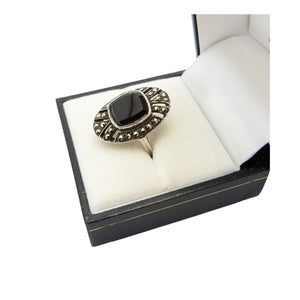 Vintage Art Deco Silver, Onyx & Marcasite Ring