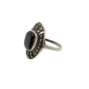 Vintage Art Deco Silver, Onyx & Marcasite Ring