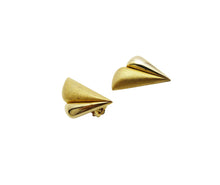 Load image into Gallery viewer, Vintage Art Deco Brushed Gold Fan Clip On Earrings