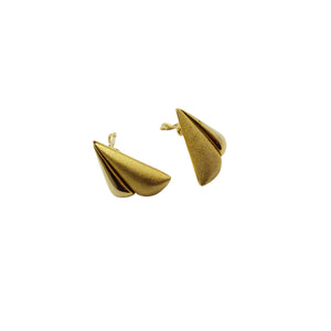 Vintage Art Deco Brushed Gold Fan Clip On Earrings