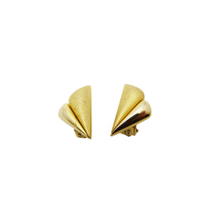 Vintage Art Deco Brushed Gold Fan Clip On Earrings