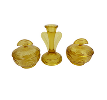 Load image into Gallery viewer, Vintage Bagley Rutland Amber Glass Dressing Table Set