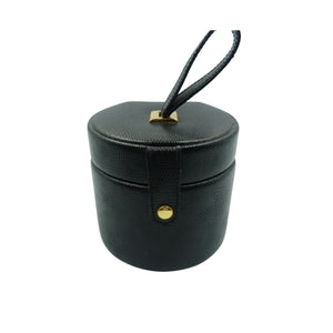 Vintage Black Leather Round Jewellery Box Case