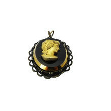 Load image into Gallery viewer, Vintage Black &amp; Gold Glass Cameo Pendant Signed Exquisite