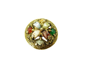 Celtic Gold & Multi-Coloured Agate Shield Brooch