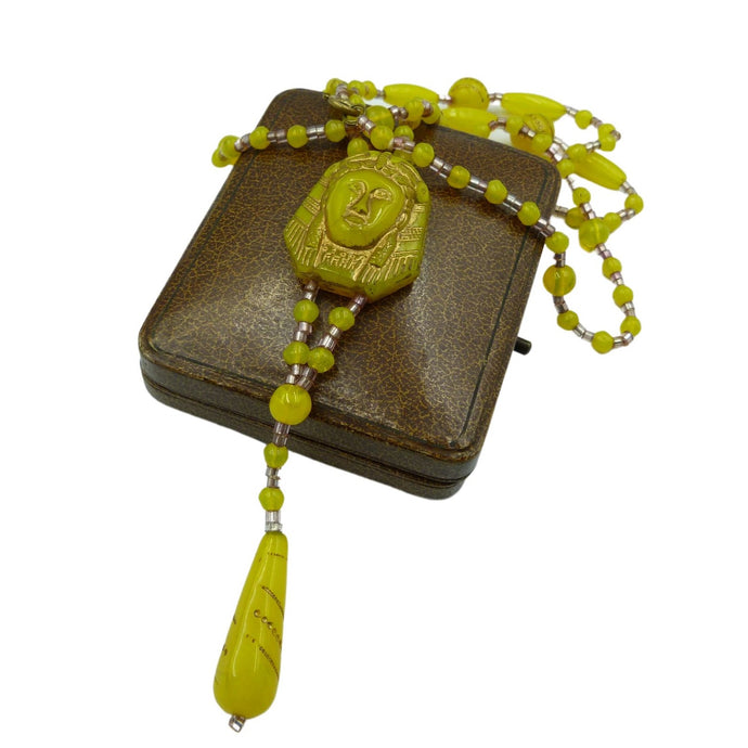 Vintage Czech Neiger Brothers Egyptian Revival Yellow Glass Necklace