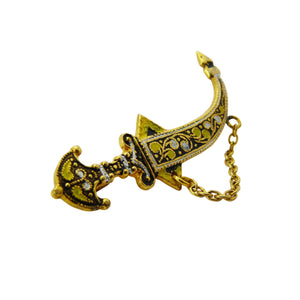 Vintage Damascene Middle Eastern Dagger Brooch