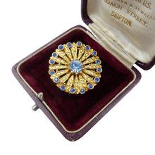 Load image into Gallery viewer, Vintage Gold Tone &amp; Blue Stone Dress Clip