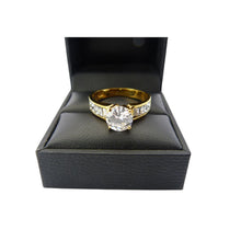 Load image into Gallery viewer, Vintage SETA Gold Tone &amp; Clear Stone Cocktail Ring