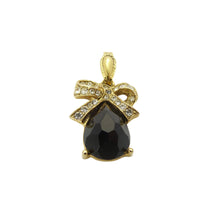 Load image into Gallery viewer, Vintage Gold &amp; Black Stone Teardrop Bow Pendant