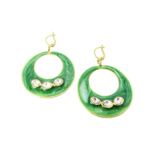 Load image into Gallery viewer, Vintage Green Enamel &amp; Gold Hoop Earrings