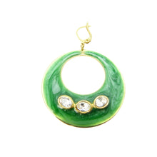 Load image into Gallery viewer, Vintage Green Enamel &amp; Gold Hoop Earrings
