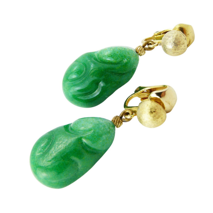 Art Deco Green Peking Glass Clip On Earrings