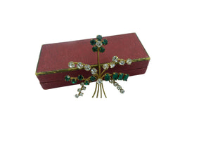 Vintage Green & Clear Rhinestone Flower Brooch