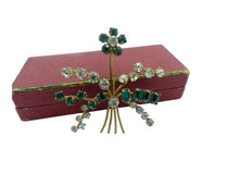 Load image into Gallery viewer, Vintage Green &amp; Clear Rhinestone Flower Brooch