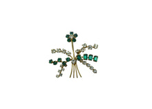 Load image into Gallery viewer, Vintage Green &amp; Clear Rhinestone Flower Brooch