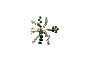 Vintage Green & Clear Rhinestone Flower Brooch