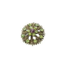 Load image into Gallery viewer, Vintage Green &amp; Purple Rhinestone Leaf and Floral Brooch