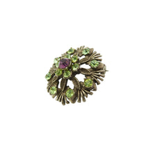 Load image into Gallery viewer, Vintage Green &amp; Purple Rhinestone Leaf and Floral Brooch
