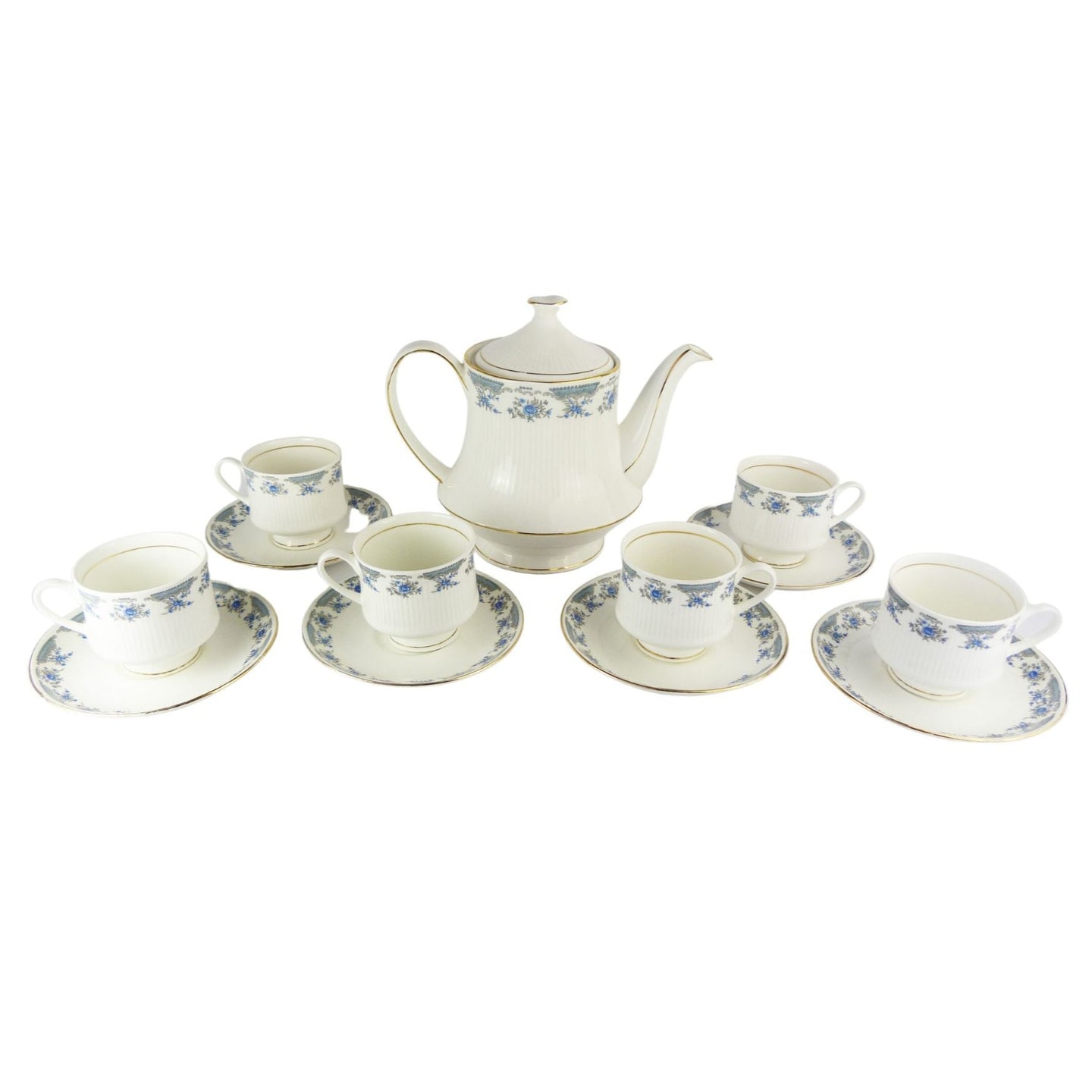 Vintage Hitkari Potteries Bone China Blue & White Floral Tea Set