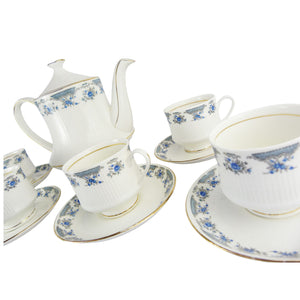 Vintage Hitkari Potteries Bone China Blue & White Floral Tea Set