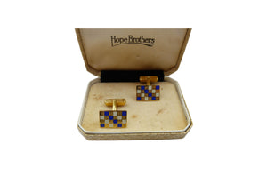 Vintage Hope Brothers Gold, Blue & White Cufflinks