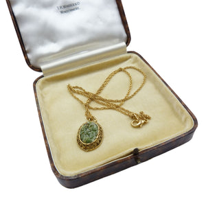 Vintage Gold & Jade Chip Pendant Necklace