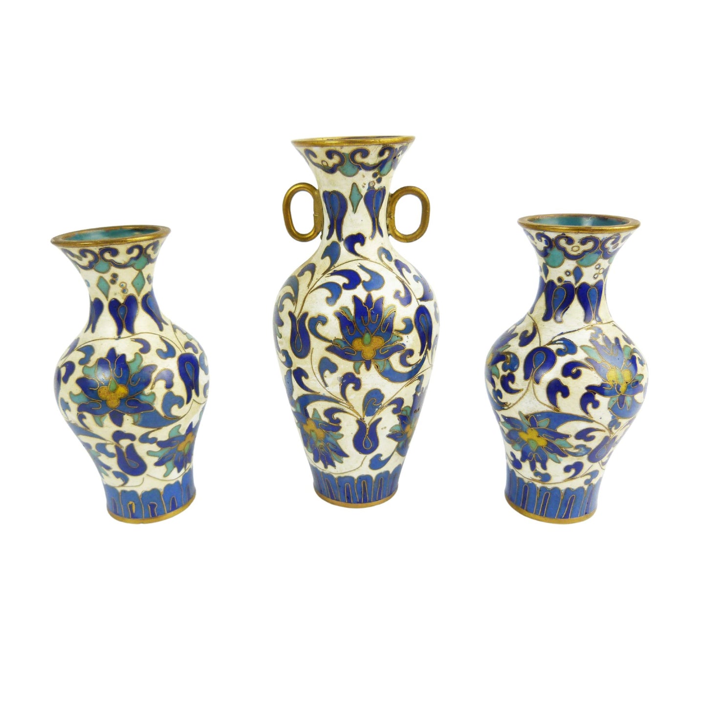 Vintage Miniature Chinese Enamel Cloisonné Vase Set