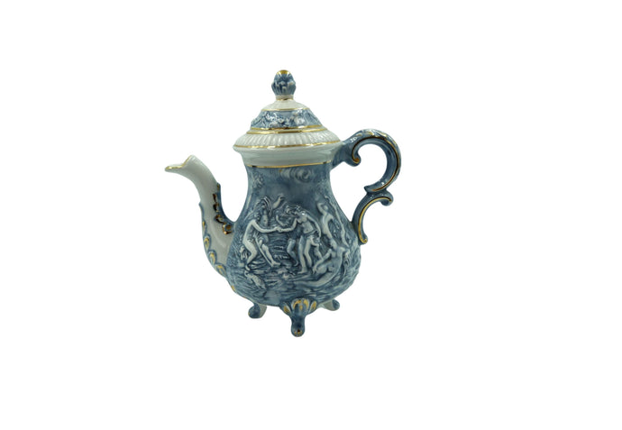 Vintage R. Capodimonte Porcelain Blue & Gold Teapot