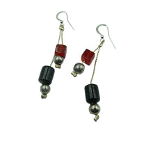 Load image into Gallery viewer, Vintage Red &amp; Black Glass Bead Drop Earrings