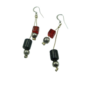 Vintage Red & Black Glass Bead Drop Earrings