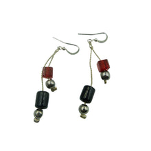 Load image into Gallery viewer, Vintage Red &amp; Black Glass Bead Drop Earrings