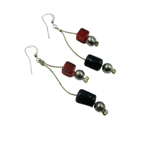 Vintage Red & Black Glass Bead Drop Earrings