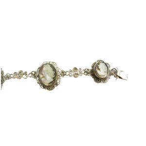 Vintage Silver 800 Cameo Mother of Pearl Bracelet
