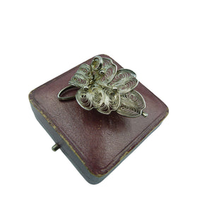 Vintage Silver Filigree Leaf Brooch, Made In Korea