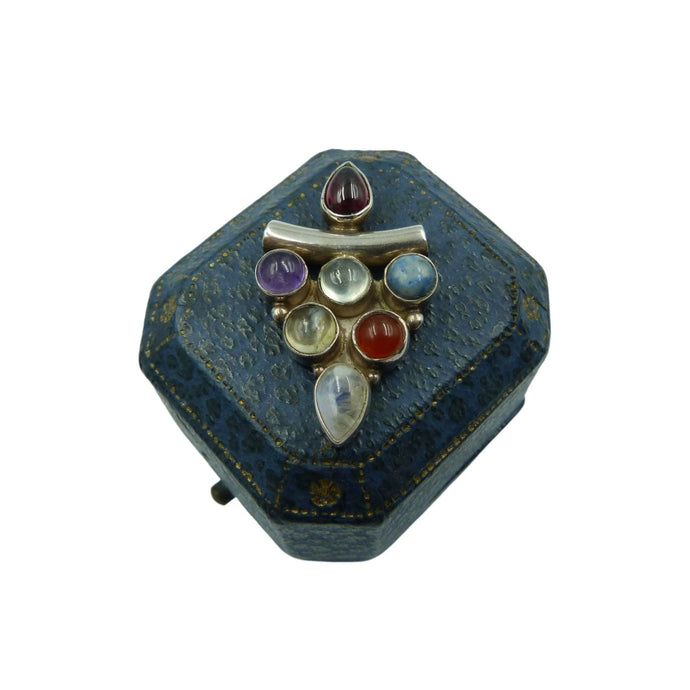 Vintage Silver Moonstone & Multi Gemstone Pendant
