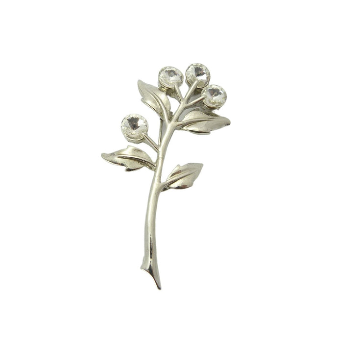 Vintage Silver Tone Clear Crystal Rhinestone Flower Brooch