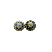 Load image into Gallery viewer, Vintage Silver Tone &amp; Turquoise Glass Clip On Earrings