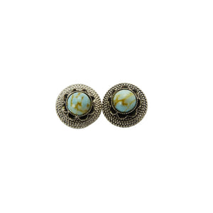 Vintage Silver Tone & Turquoise Glass Clip On Earrings