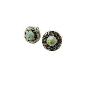 Vintage Silver Tone & Turquoise Glass Clip On Earrings