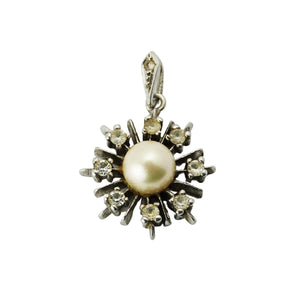 Vintage Faux Pearl & Cubic Zirconia Starburst Pendant