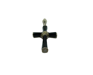 Vintage Silver, Marcasite & Black Onyx Cross Pendant