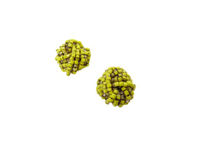 Vintage Yellow Seed Bead Knot Clip On Earrings Signed Made Italy