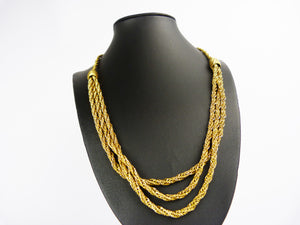 Vintage 1980s Gold Tone Rope Chain Multi strand Necklace