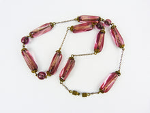 Load image into Gallery viewer, Vintage Art Deco 1930&#39;s Czech Bohemian Pink Glass Bead Necklace - Amethyst Glass Barrel Oblong Bead Necklace