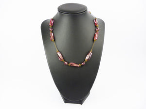 Vintage Art Deco 1930's Czech Bohemian Pink Glass Bead Necklace - Amethyst Glass Barrel Oblong Bead Necklace