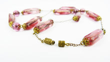 Load image into Gallery viewer, Vintage Art Deco 1930&#39;s Czech Bohemian Pink Glass Bead Necklace - Amethyst Glass Barrel Oblong Bead Necklace