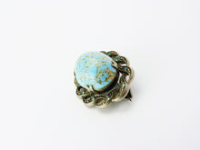 Load image into Gallery viewer, Vintage Art Deco Faux Turquoise Czech Glass Brooch